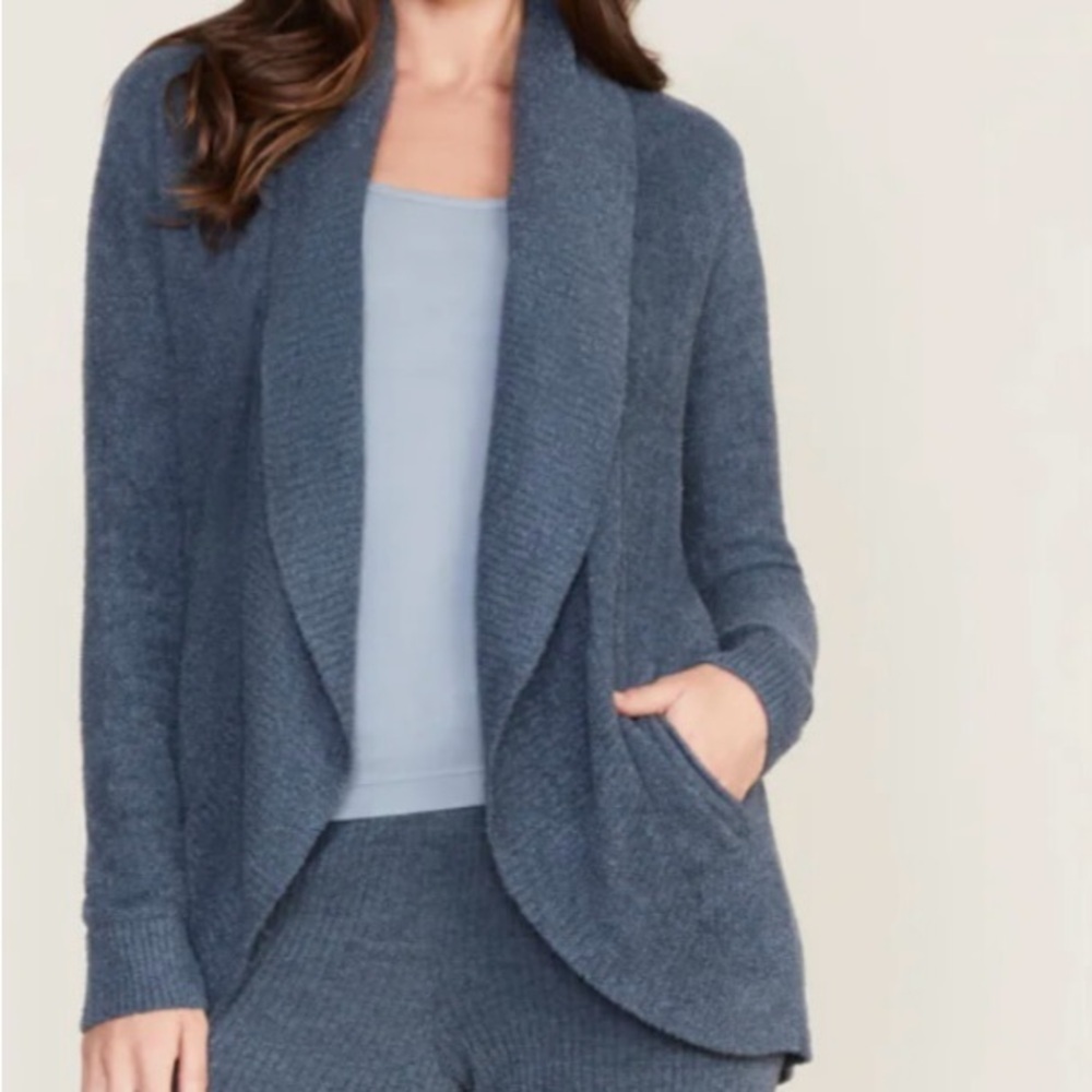 Barefoot Dreams Sweater  Women's Sz M Gray Blue Open Front Cardigan Cozy‎ Chic